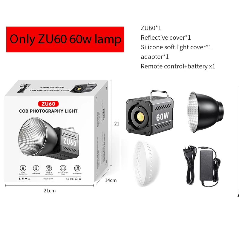 60W Handle Photo Studio Light COB Bi-Color CCT 2500-8500K CRI≥95 TLCI≥97 with Diffuser LED Video Lights Vlog Shoot Fill Lighting
