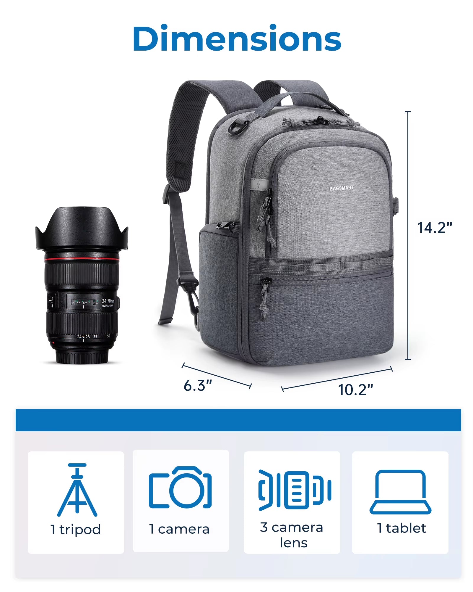 BAGSMART 2-In-1 Anti-Theft Camera Backpack for Sony Canon Nikon - Visión Creativa