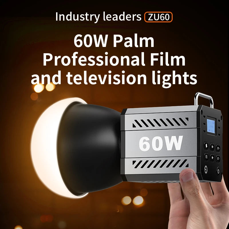 60W Handle Photo Studio Light COB Bi-Color CCT 2500-8500K CRI≥95 TLCI≥97 with Diffuser LED Video Lights Vlog Shoot Fill Lighting
