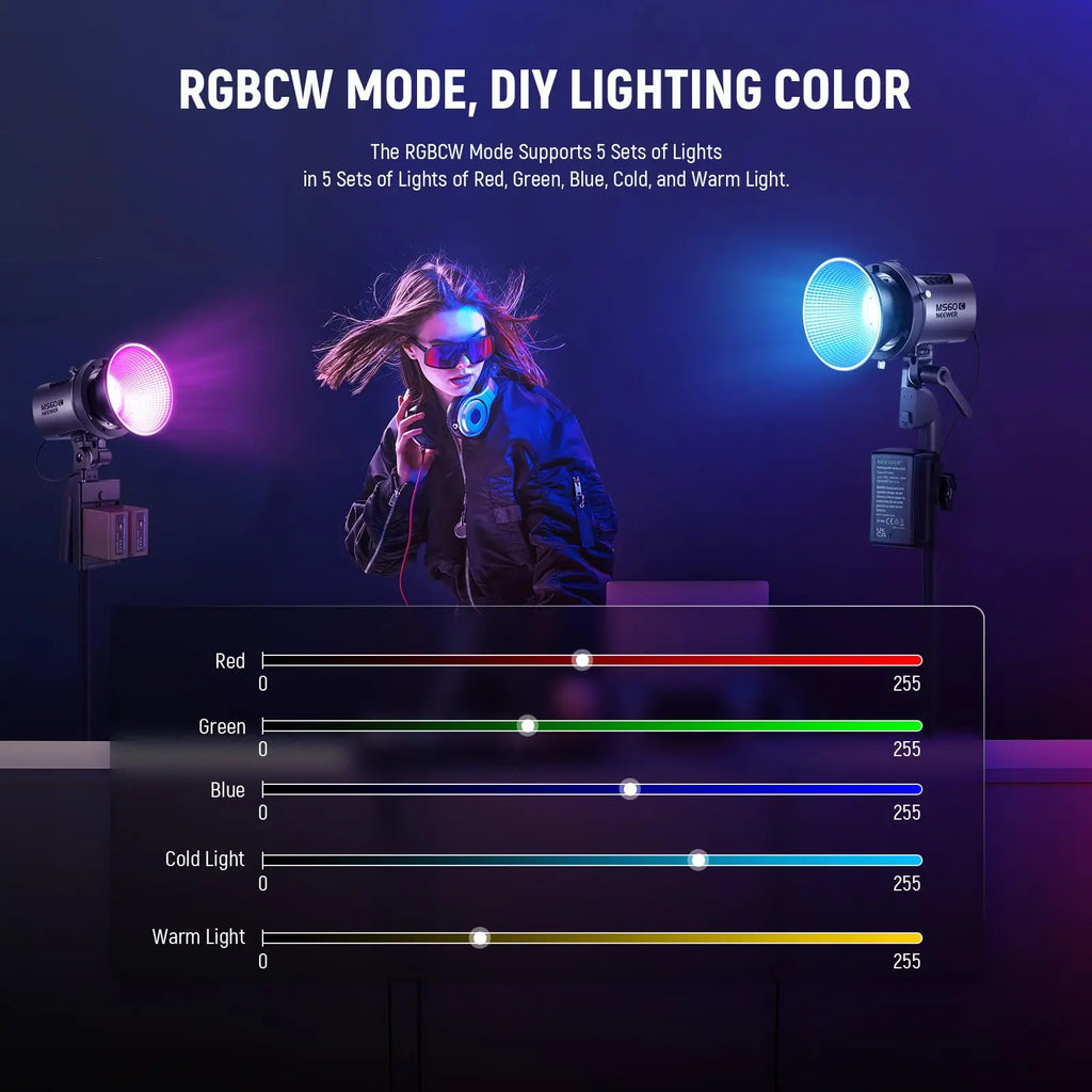 MS60C RGBWW LED Video Light with 2.4G/APP Control 65W Metal Mini RGB COB Continuous Output Lighting Handheld Spotlight