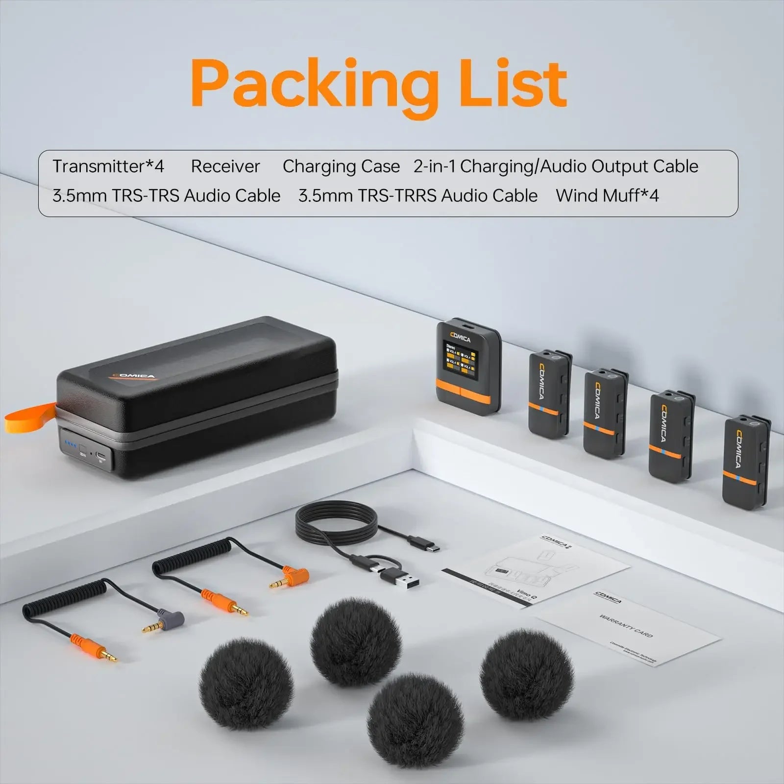 Comica Vimo Q Four Channel 2.4G Mini Wireless Microphone with Charging Box for Camera Smartphone PC Live Streaming Interviews - Visión Creativa