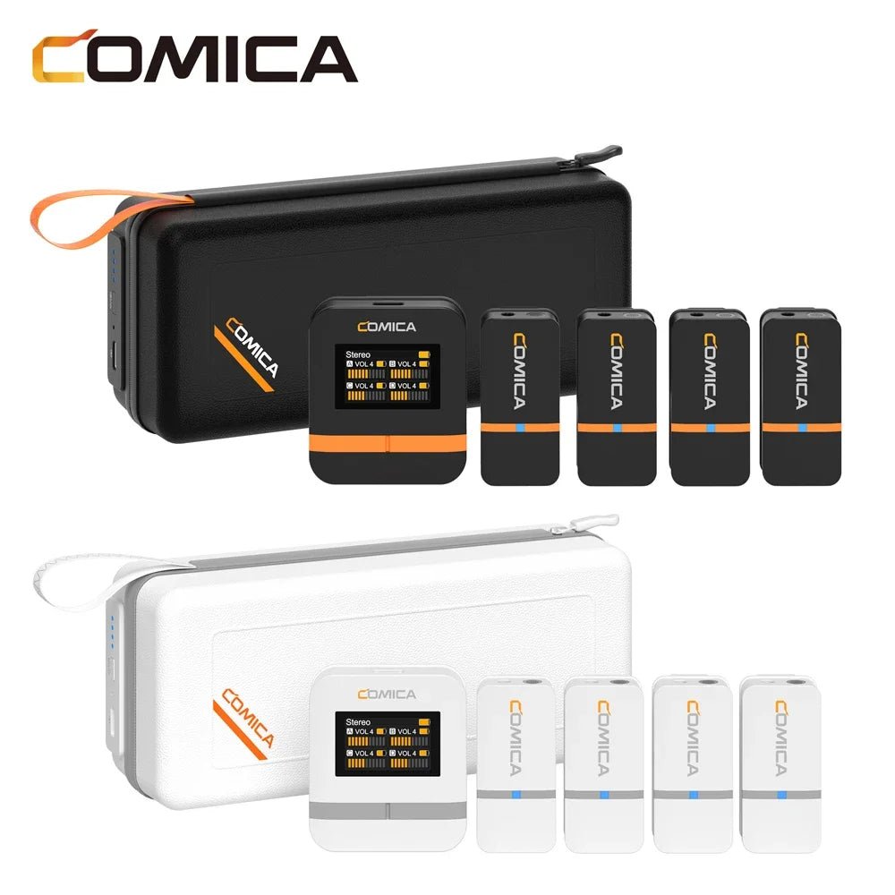 Comica Vimo Q Four Channel 2.4G Mini Wireless Microphone with Charging Box for Camera Smartphone PC Live Streaming Interviews - Visión Creativa