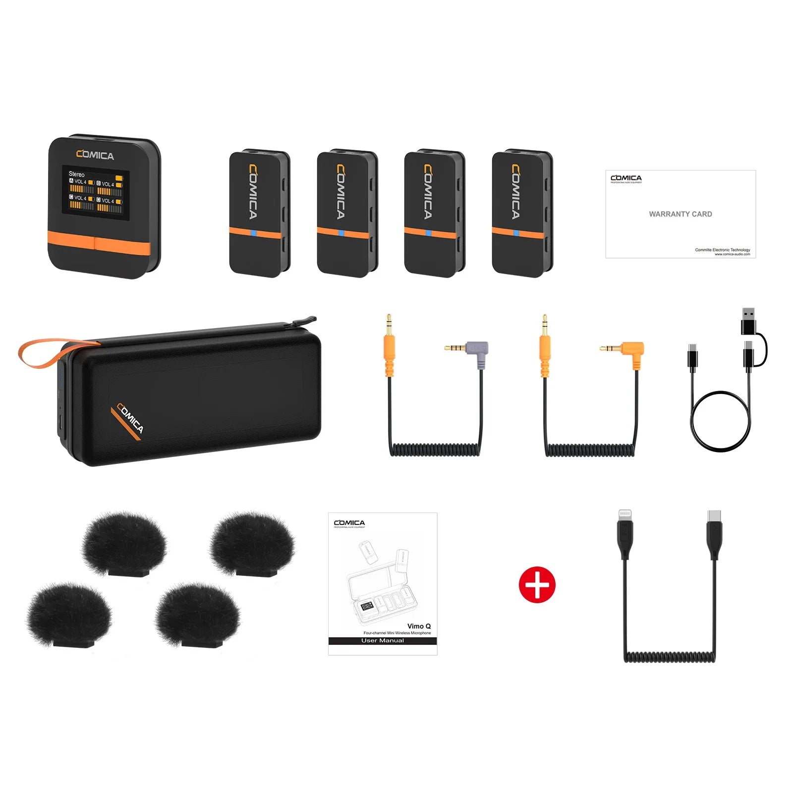 Comica Vimo Q Four Channel 2.4G Mini Wireless Microphone with Charging Box for Camera Smartphone PC Live Streaming Interviews - Visión Creativa