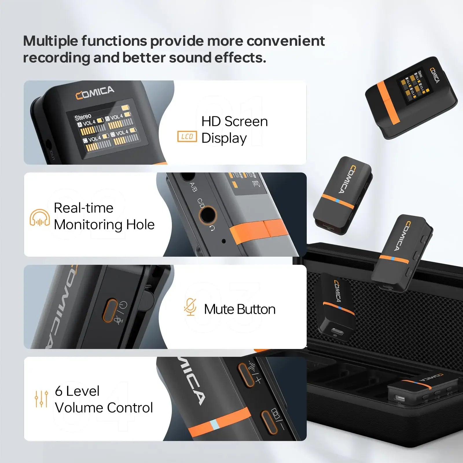Comica Vimo Q Four Channel 2.4G Mini Wireless Microphone with Charging Box for Camera Smartphone PC Live Streaming Interviews - Visión Creativa