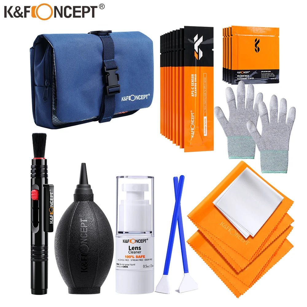 Complete Cleaning Suit Kit for SLR Cameras and Optical Lens Digital DSLR Cameras with Blue Waterproof Bag - Visión Creativa