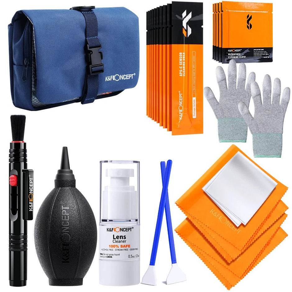 Complete Cleaning Suit Kit for SLR Cameras and Optical Lens Digital DSLR Cameras with Blue Waterproof Bag - Visión Creativa
