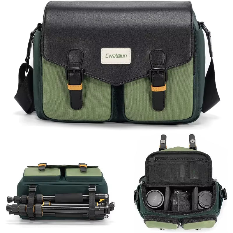 Cwatcun Camera Shoulder Bag Compact Camera Box, Small Waterproof Camera Messenger Bag,Tripod Stand Canon, Nikon, SONY, Fujifilm - Visión Creativa