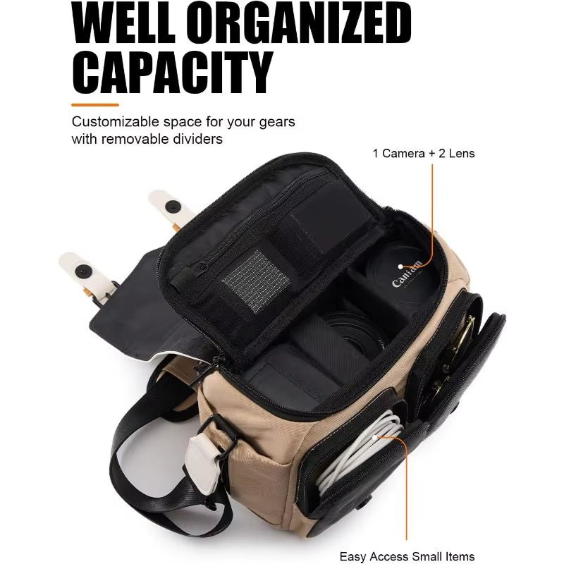 Cwatcun Camera Shoulder Bag Compact Camera Box, Small Waterproof Camera Messenger Bag,Tripod Stand Canon, Nikon, SONY, Fujifilm - Visión Creativa