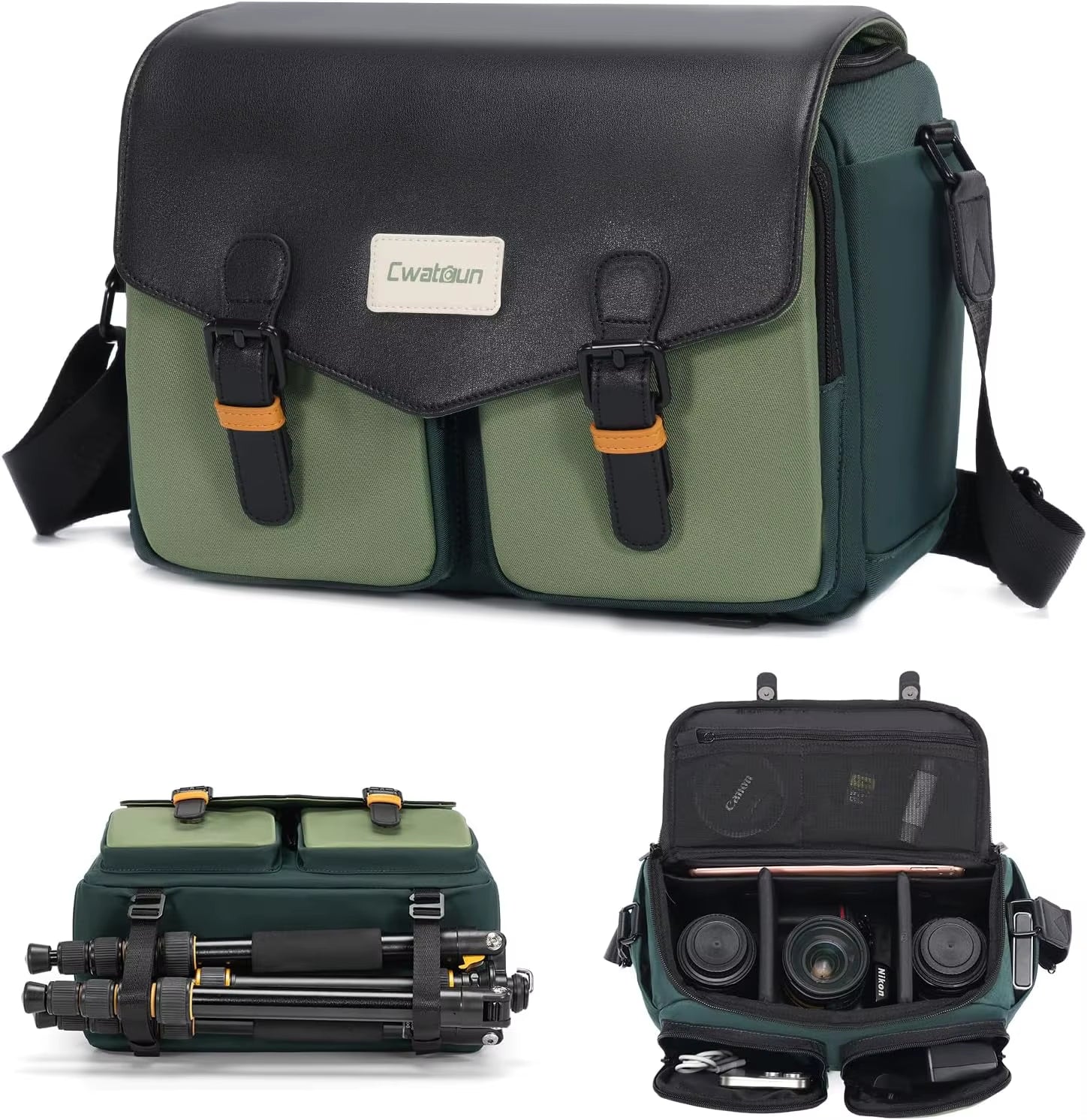 Cwatcun Camera Shoulder Bag Compact Camera Box, Small Waterproof Camera Messenger Bag,Tripod Stand Canon, Nikon, SONY, Fujifilm - Visión Creativa