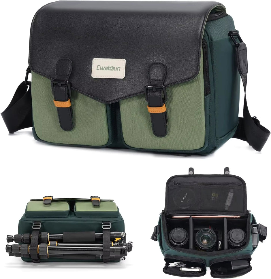 Cwatcun Camera Shoulder Bag Compact Camera Box, Small Waterproof Camera Messenger Bag,Tripod Stand Canon, Nikon, SONY, Fujifilm - Visión Creativa