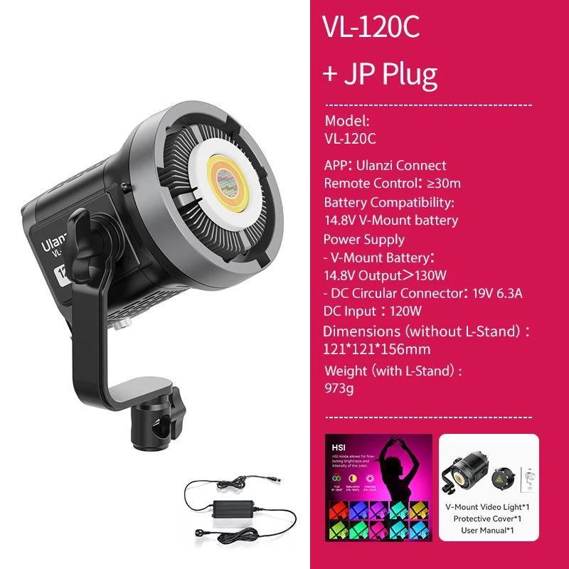 Vl-120Bi VL-120C 120W V-Mount COB Video Light Wireless APP Control 2700K-6500K CRI＞95 for Video Photography Studio