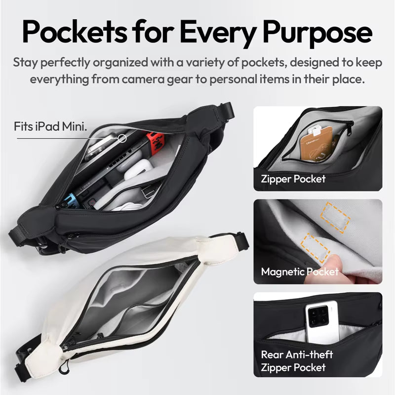 Ulanzi HMN1 Lunar Sling Bag - White/Black Crossbody Camera Travel Bag - Visión Creativa 