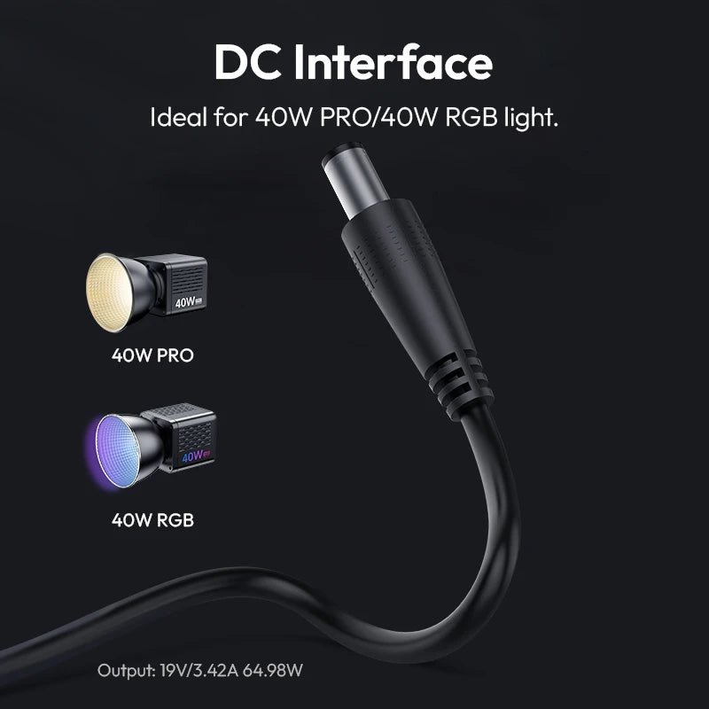 HT005 DC Power Adapter for 40W RGB COB Light - Fast Charging! - Visión Creativa 