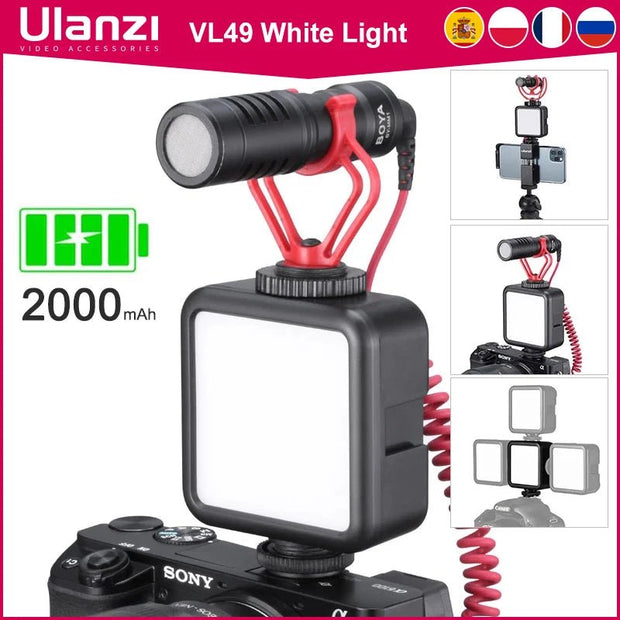 Mini Portable LED Video Light Kit with Triple Cold Shoe & Rechargeable Battery - Visión Creativa