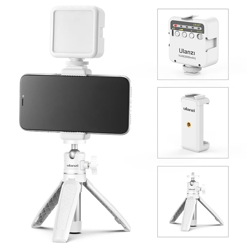 Mini Portable LED Video Light Kit with Triple Cold Shoe & Rechargeable Battery - Visión Creativa