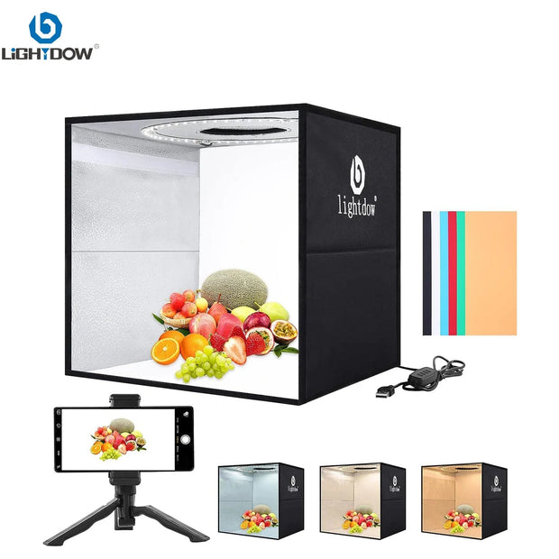 Photo Studio Light Box Kit 12"X12"（30X30X30Cm） with 120Pcs Leds 6 Backdrops for Photography Portable Dimmable Versatile - Visión Creativa 