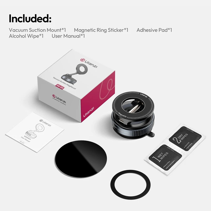 Ulanzi SK-25 Vacuum Suction MagMount - Magnetic Phone Mount for Car Window & Dashboard - Visión Creativa 