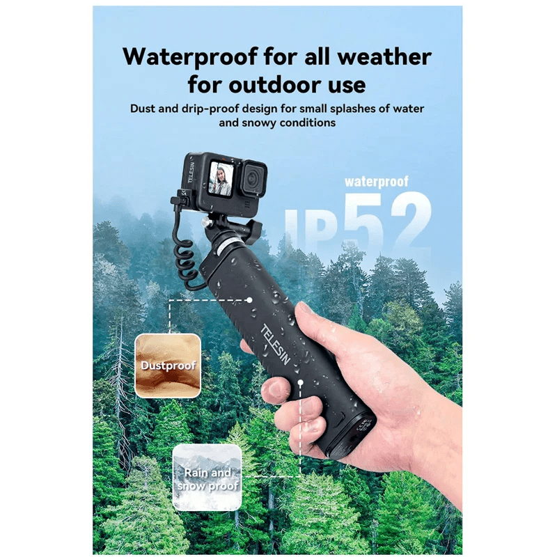 TELESIN Selfie Stick QC/PD3.0 Fast Charging Power Selfie Stick 90CM Telescoping Selfie Pole with 1/4 Inch Screw for Gopro12/11 - Visión Creativa