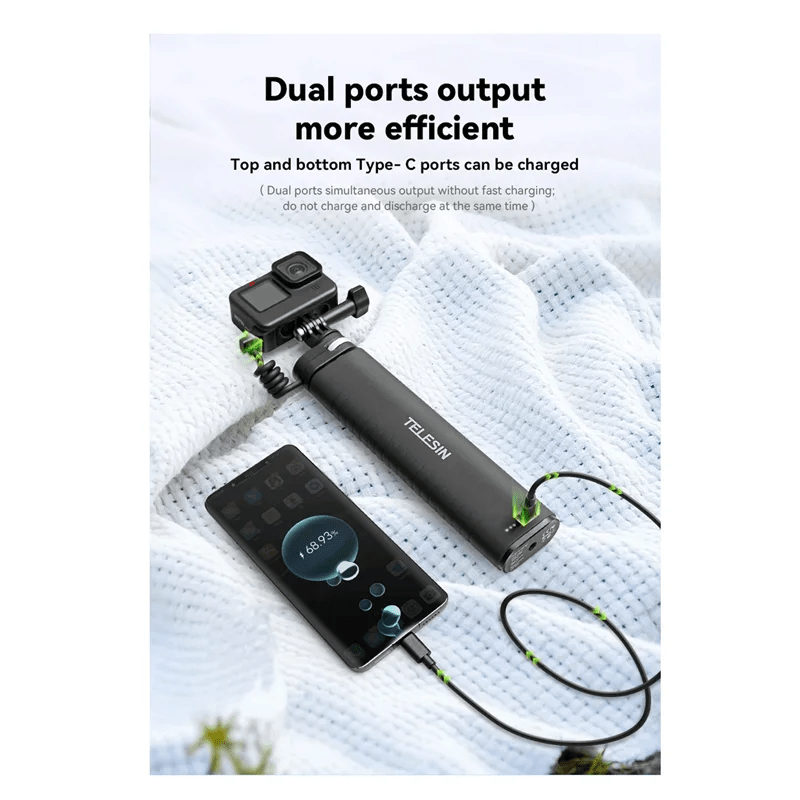 TELESIN Selfie Stick QC/PD3.0 Fast Charging Power Selfie Stick 90CM Telescoping Selfie Pole with 1/4 Inch Screw for Gopro12/11 - Visión Creativa