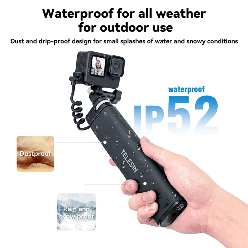 TELESIN Selfie Stick QC/PD3.0 Fast Charging Power Selfie Stick 90CM Telescoping Selfie Pole with 1/4 Inch Screw for Gopro12/11 - Visión Creativa