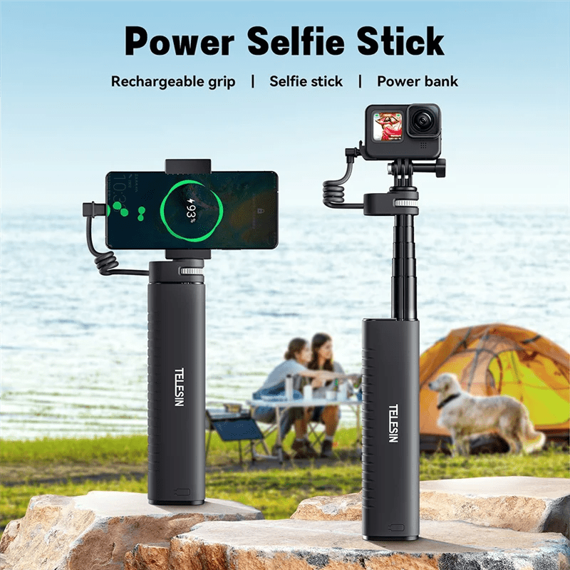 TELESIN Selfie Stick QC/PD3.0 Fast Charging Power Selfie Stick 90CM Telescoping Selfie Pole with 1/4 Inch Screw for Gopro12/11 - Visión Creativa