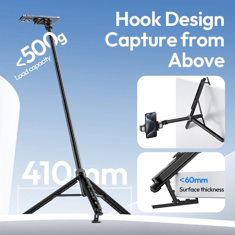 TT88 Overhead Selfie Stick Wireless Tripod Magsafe&Phone Clip for Iphone 16 15 14 Android with Hook for Overhead Shoot tripods