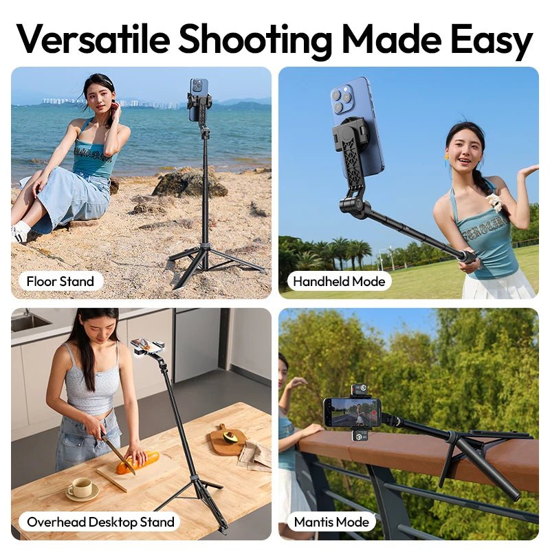 TT88 Overhead Selfie Stick Wireless Tripod Magsafe&Phone Clip for Iphone 16 15 14 Android with Hook for Overhead Shoot tripods