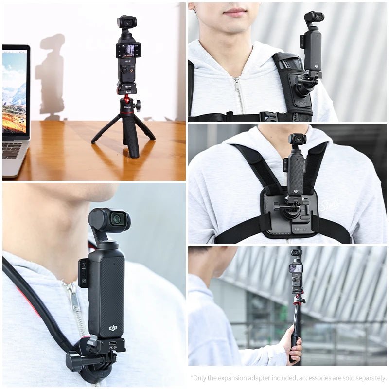 Ulanzi PK-10 Expansion Adapter for  Osmo Pocket 3 with 1/4'' Thread Foldable 2-Prong Mount - Visión Creativa 