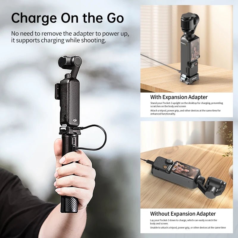 Ulanzi PK-10 Expansion Adapter for  Osmo Pocket 3 with 1/4'' Thread Foldable 2-Prong Mount - Visión Creativa 