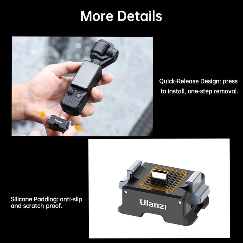 Ulanzi PK-10 Expansion Adapter for  Osmo Pocket 3 with 1/4'' Thread Foldable 2-Prong Mount - Visión Creativa 