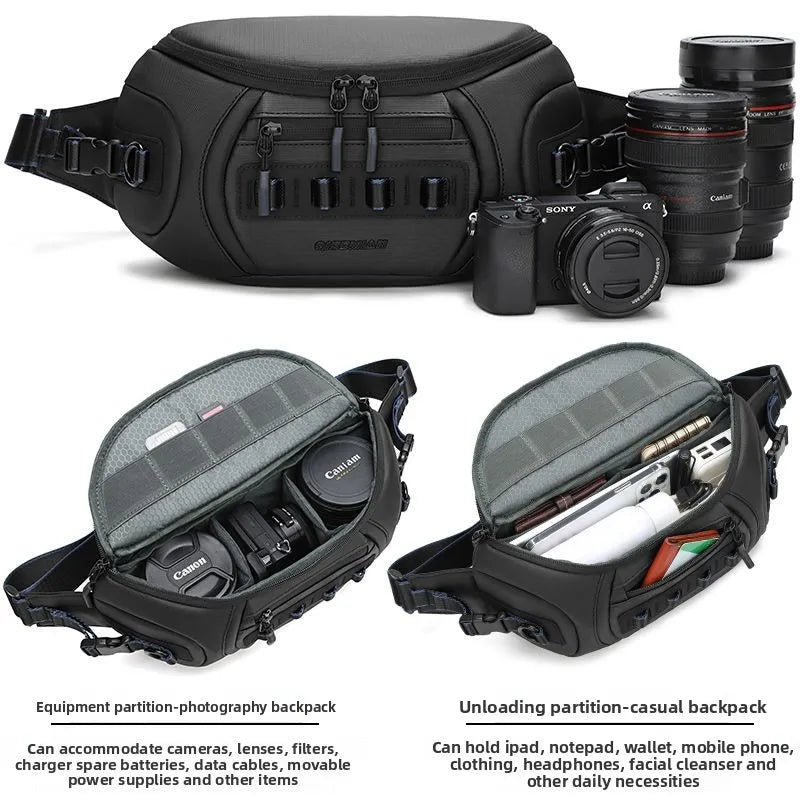Unisex DSLR Camera Bag for Canon/Fujifilm, Water - Resistant Oxford Protective Bag Carries 1 Camera 2 Lenses with Strap - Visión Creativa