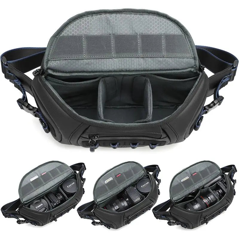 Unisex DSLR Camera Bag for Canon/Fujifilm, Water - Resistant Oxford Protective Bag Carries 1 Camera 2 Lenses with Strap - Visión Creativa