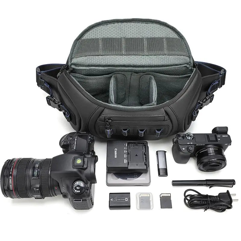 Unisex DSLR Camera Bag for Canon/Fujifilm, Water - Resistant Oxford Protective Bag Carries 1 Camera 2 Lenses with Strap - Visión Creativa