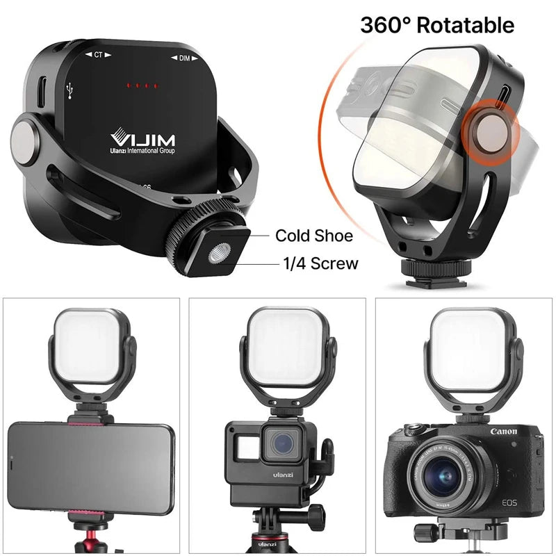 Vijim VL66 Adjustable LED Video Light with 360 Rotation - Portable Fill Light - Visión Creativa