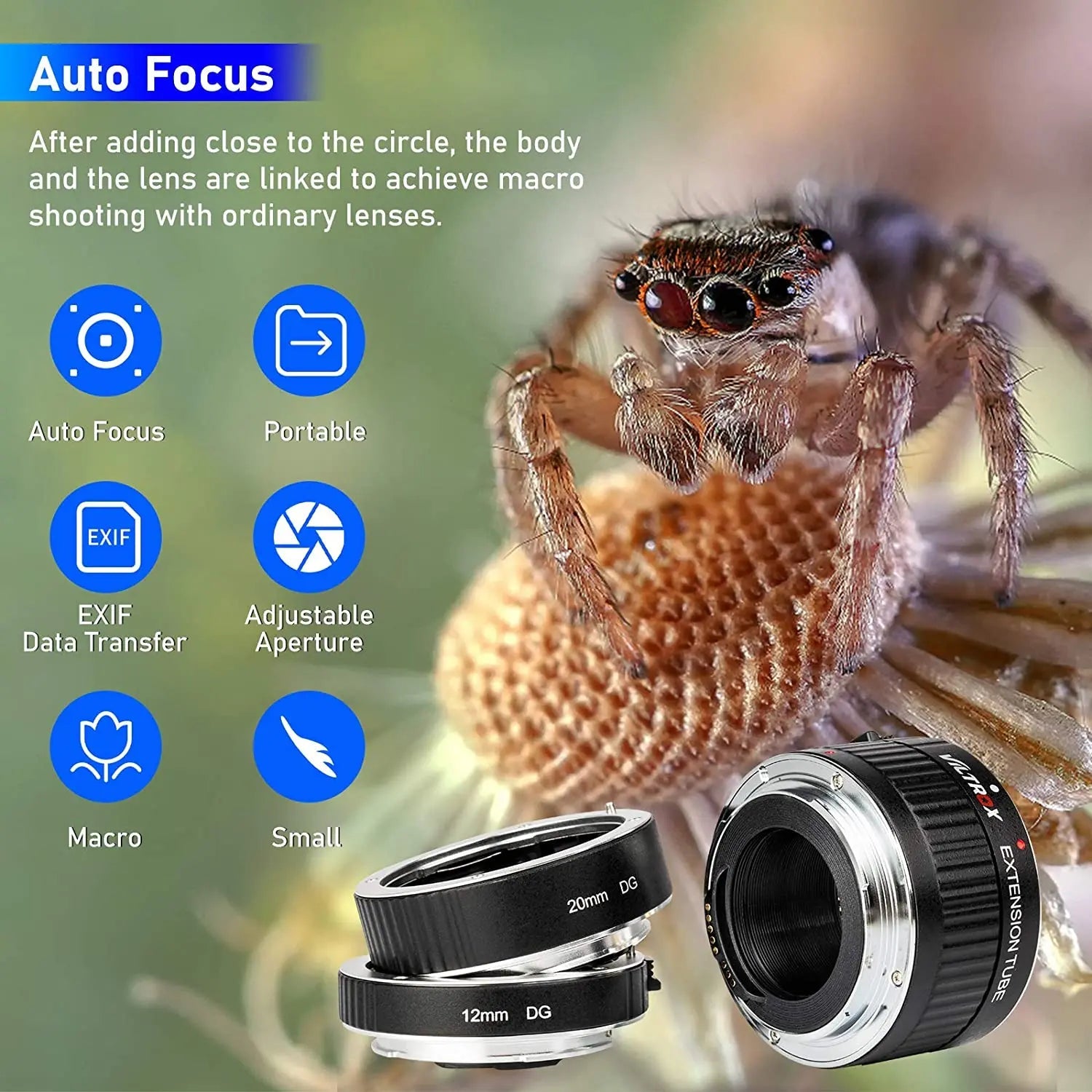 Viltrox DG-C Metal Mount Auto Focus Macro Extension Tube for  EF EF-S Lens DSLR Camera 760D 700D 80D 70D 5DII 5DIII 1300D - Visión Creativa 