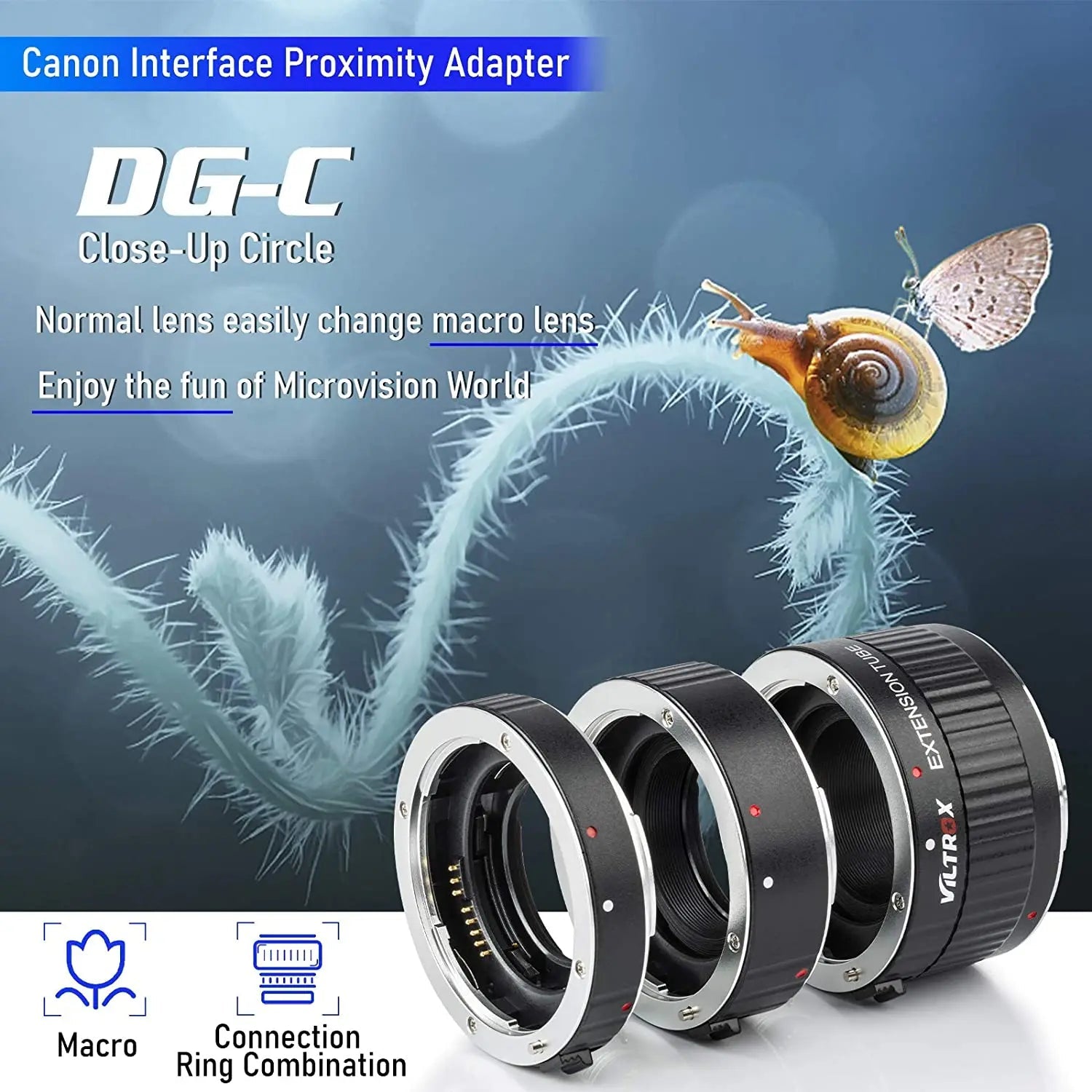 Viltrox DG-C Metal Mount Auto Focus Macro Extension Tube for  EF EF-S Lens DSLR Camera 760D 700D 80D 70D 5DII 5DIII 1300D - Visión Creativa 