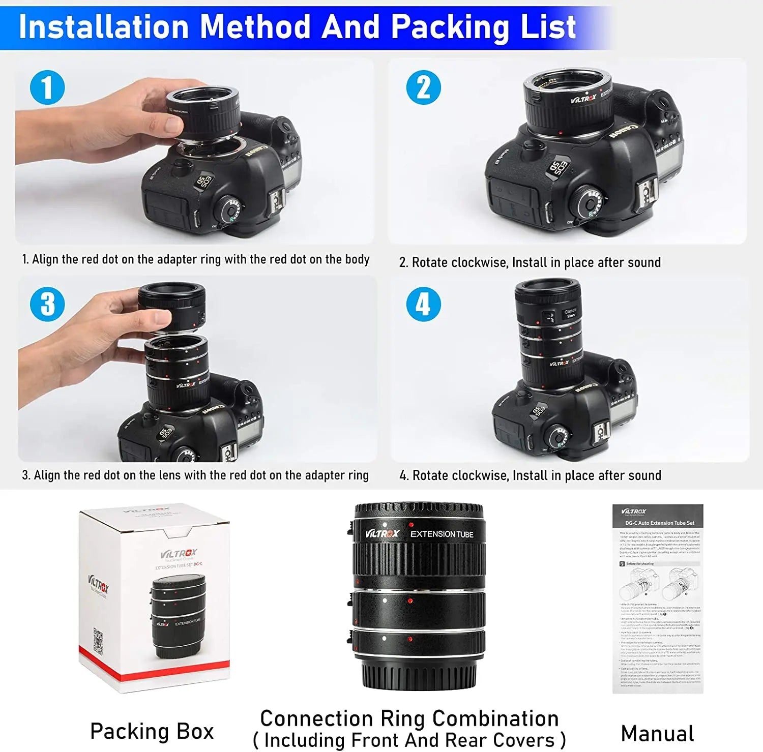 Viltrox DG-C Metal Mount Auto Focus Macro Extension Tube for  EF EF-S Lens DSLR Camera 760D 700D 80D 70D 5DII 5DIII 1300D - Visión Creativa 