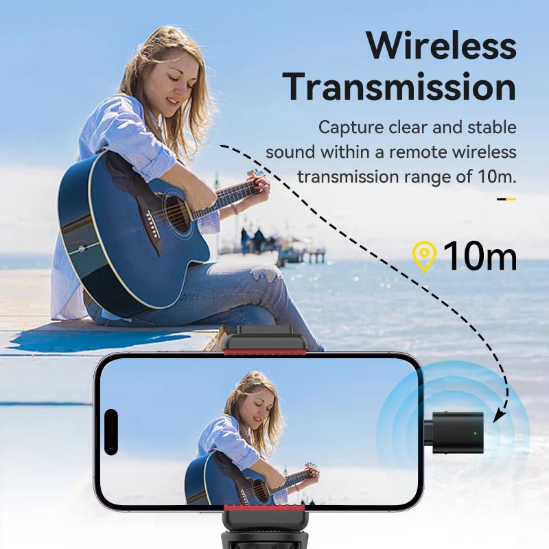 WM-10 Wireless Clip-On Microphone - Noise Reduction Mic for iPhone & Android - Visión Creativa